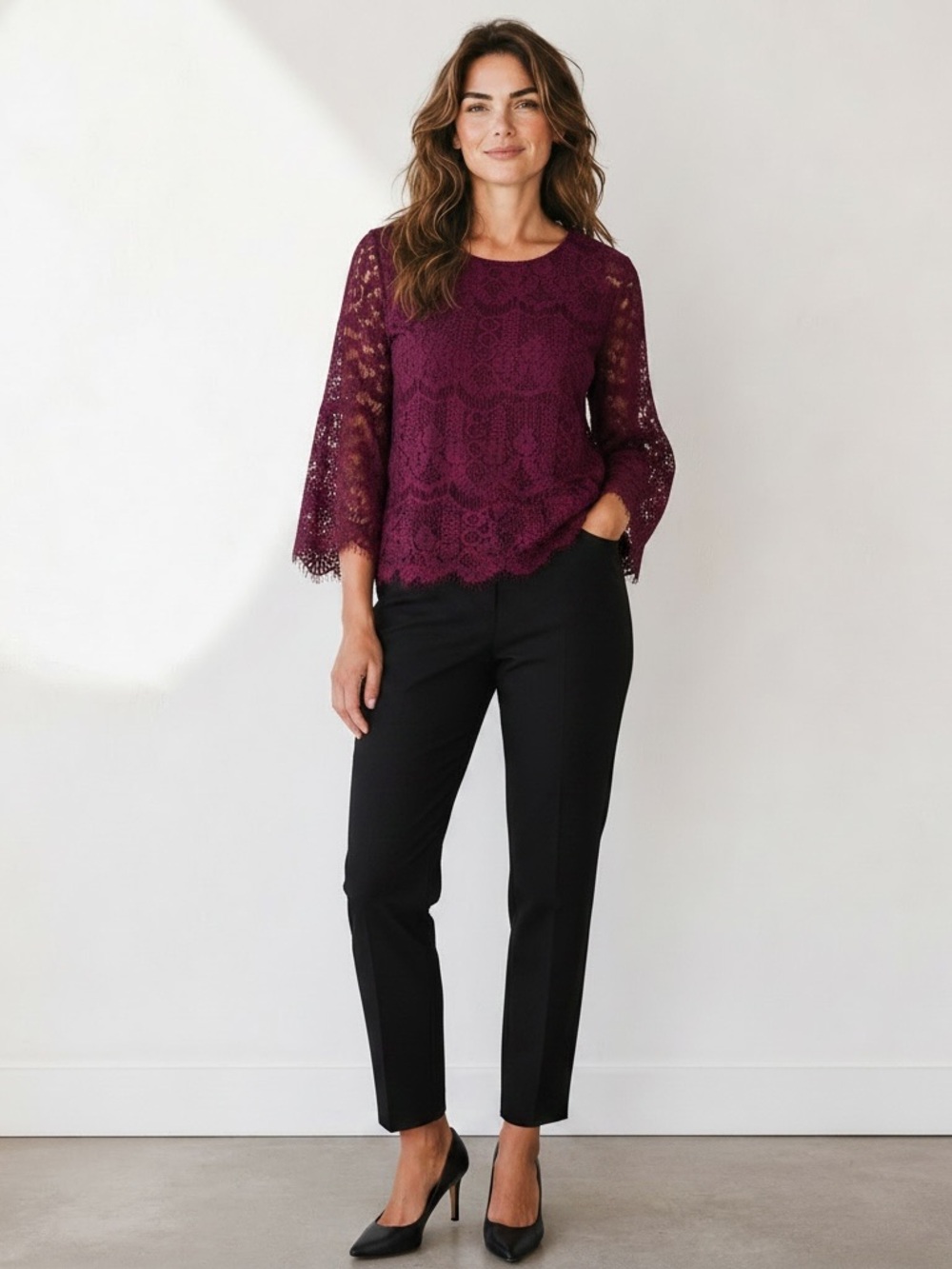 Charter Club Wine Lace Scoop-Neck Blouse